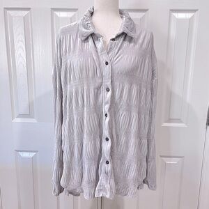 Free People My Best Crinkle Velvet Oversized Button Down Shirt Gray Size Medium